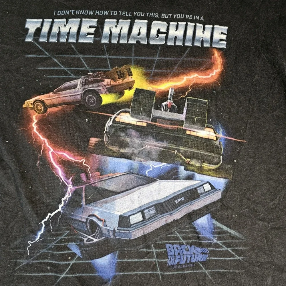 Back To The Future Time Machine Shirt Mens 2XL Black Movie Graphic Tee Gildan